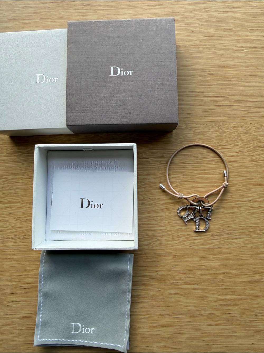 Dior Pink Leather Initial Charm Bracelet with Crystal Dior